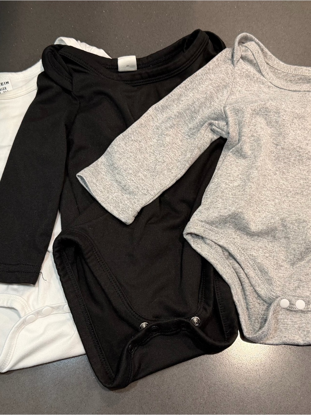 SHEIN Long-Sleeve Baby Bodysuit Trio in Black, Gray, White